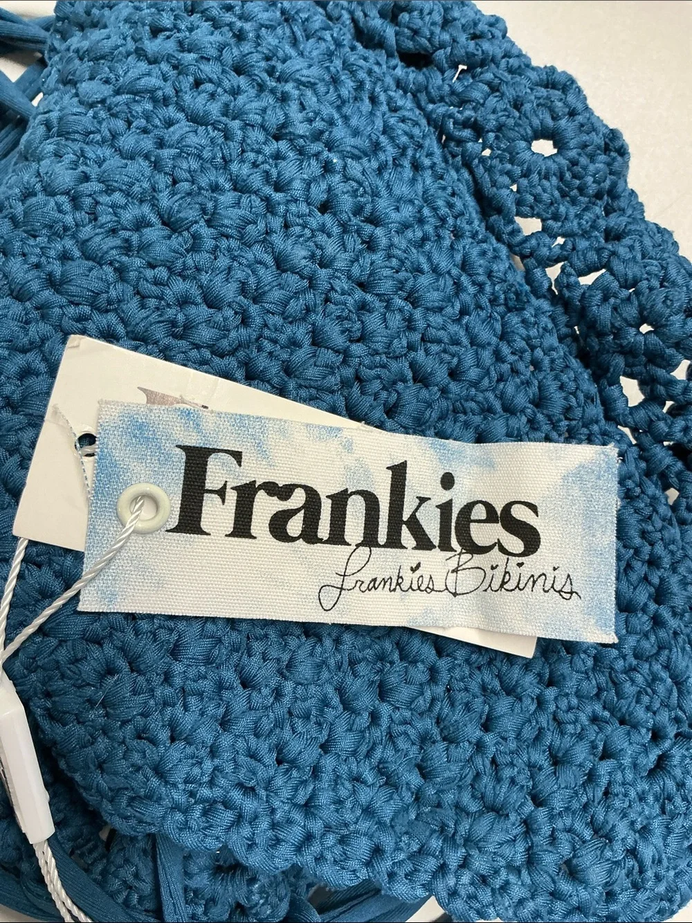 Frankie's Bikinis Crocheted Cheeky Bikini Bottom Jessie Deep Sea Blue Women's S
